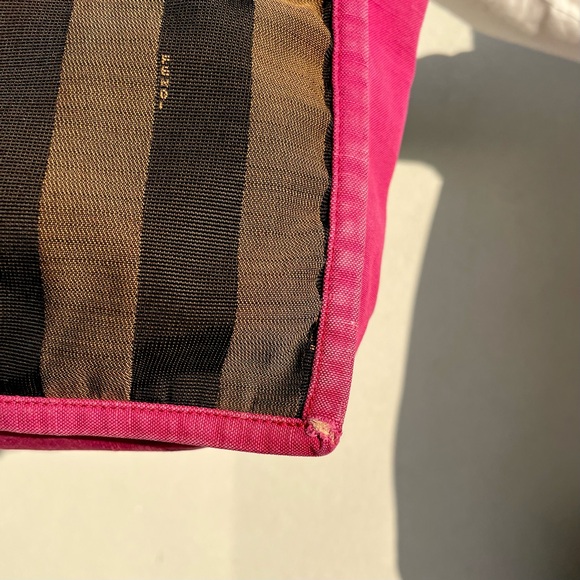 FENDI Fuchsia And Tobacco Pequin Stripe Canvas Bag - Picture 6 of 15